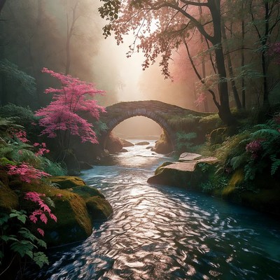 Stone Bridge Over Forest River