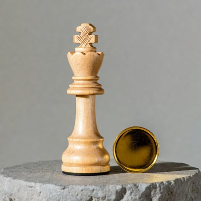 Wooden Chess King and Gold Coin