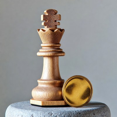 Wooden Chess King and Gold Medal