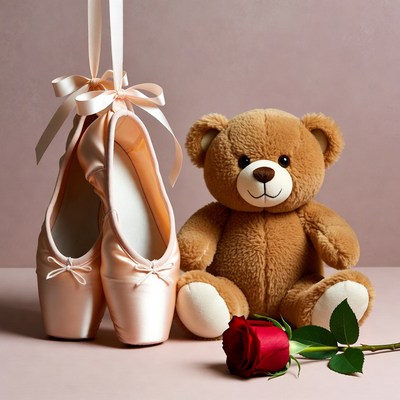 Pink Ballet Slippers with Teddy Bear