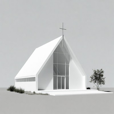 Modern White Church with Cross