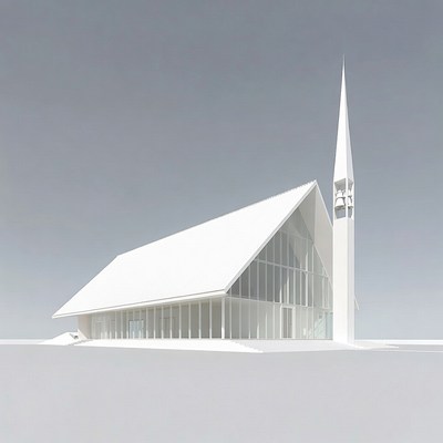 Modern White Church with Steeple