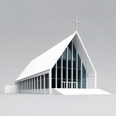 Modern White Church with Cross