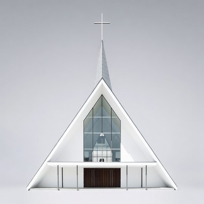 Modern White Church with Cross