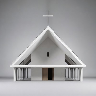 Modern White Church with Cross