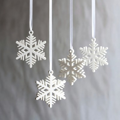 White snowflake ornaments hanging