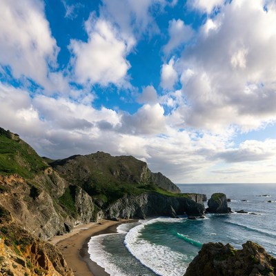Ocean Waves Crashing on Rocky Beach