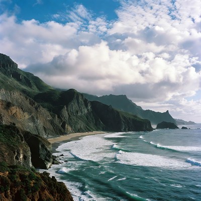 Dramatic Coastal Cliffs and Ocean Waves