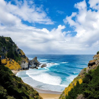 Cliff-framed beach with turquoise ocean