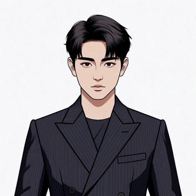 Asian man in pinstripe suit illustration