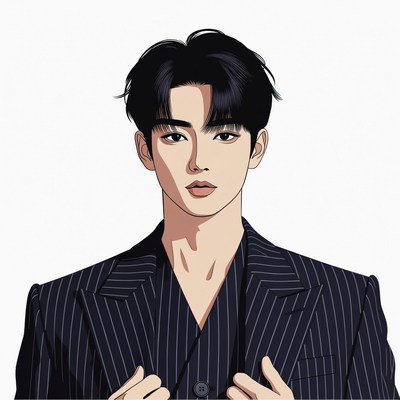 Handsome Asian man in pinstripe suit