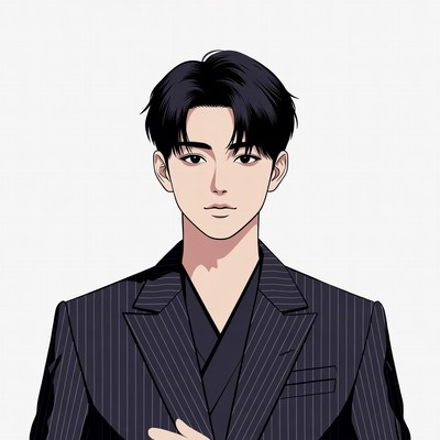 Anime man in pinstripe suit