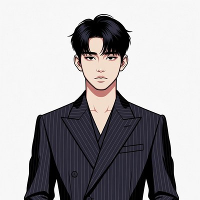 Asian man in pinstripe suit