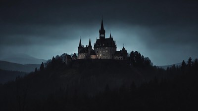 Dark Gothic Castle on Hilltop