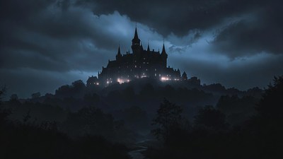 Gothic Castle on Stormy Hill