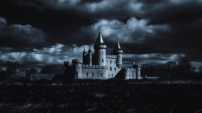 Medieval Castle in Stormy Landscape