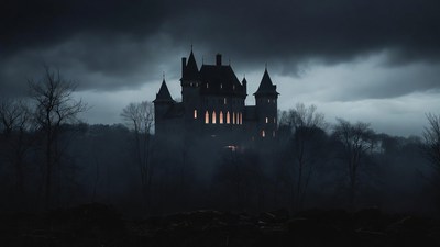 Haunted Castle in Foggy Night