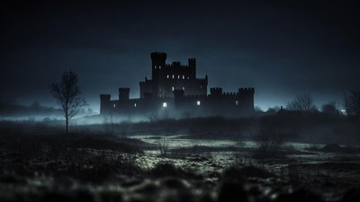 Dark Silhouette Castle at Night