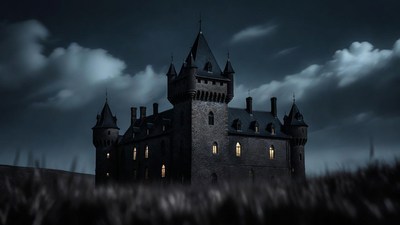 Dark Castle in Night Storm