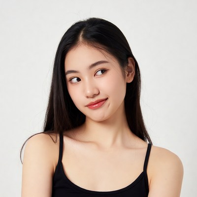 Asian girl smirking in black camisole