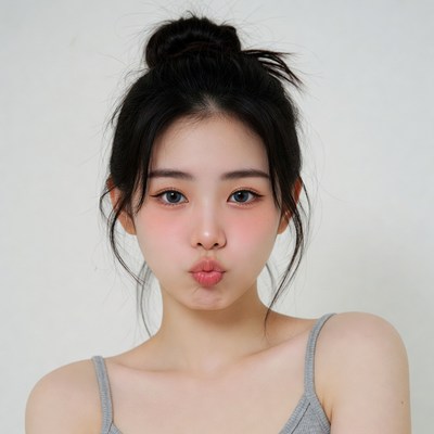 Asian woman making duck face