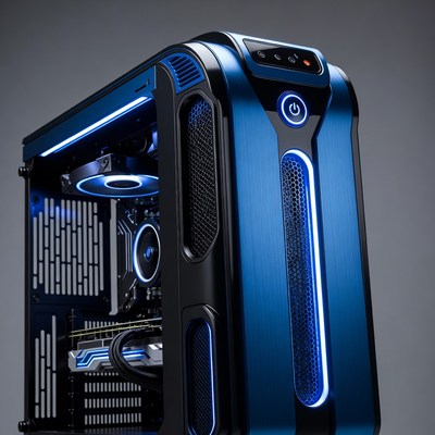 Blue Gaming PC with RGB Lighting