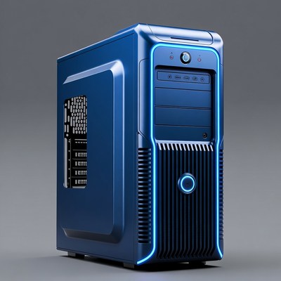 Blue gaming PC tower