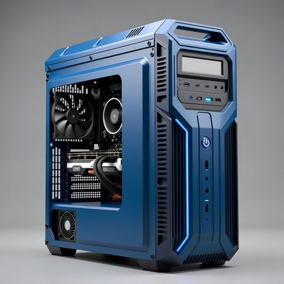 Blue gaming PC tower