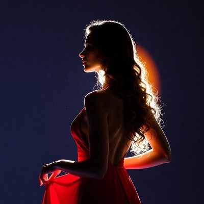 Woman in red dress silhouette profile