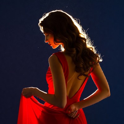 Silhouette of woman in red dress