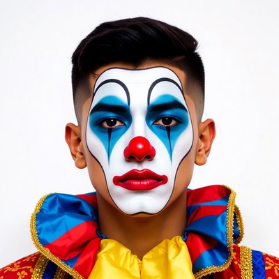 Man in Blue Clown Makeup