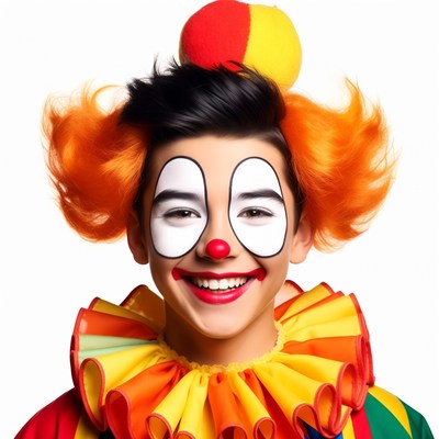 Boy in colorful clown costume