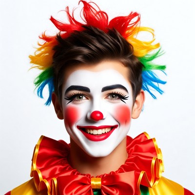 Young male clown smiling