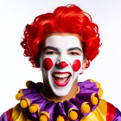 Man in clown costume smiling