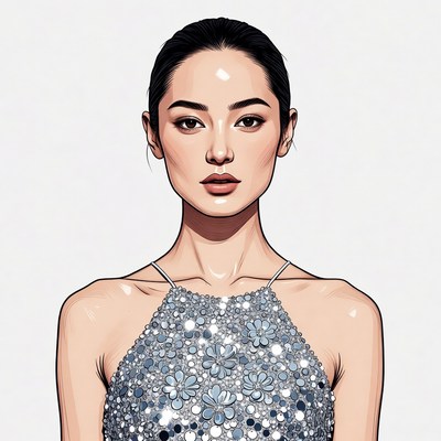 Asian woman in sparkling dress