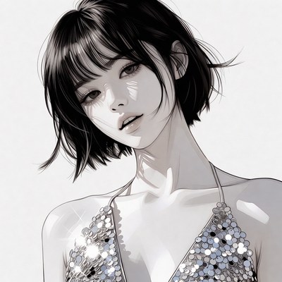 Asian woman in sequin top portrait