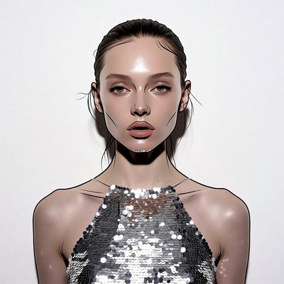 Woman in silver sequin halter top