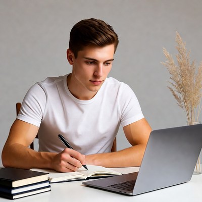 Young man working on laptop