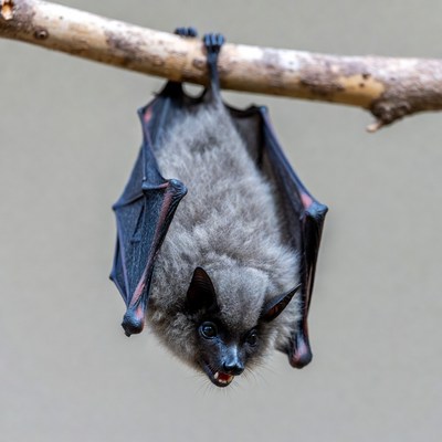 Gray bat hanging upside down
