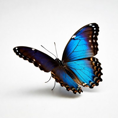 Blue Morpho Butterfly on White Background
