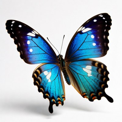Blue Morpho Butterfly on White Background