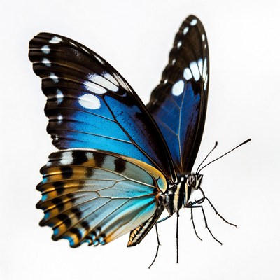 Blue Morpho Butterfly on White Background