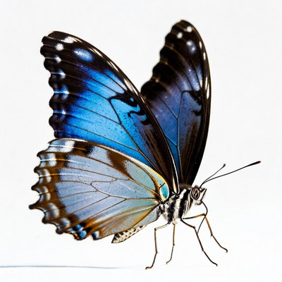 Blue Morpho Butterfly on White Background