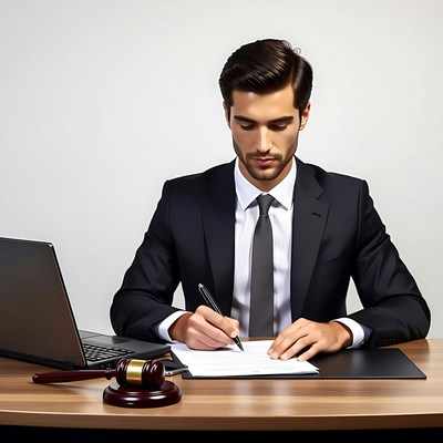 Man signing document at desk