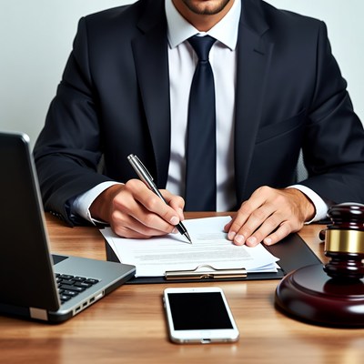 Man signing contract at desk
