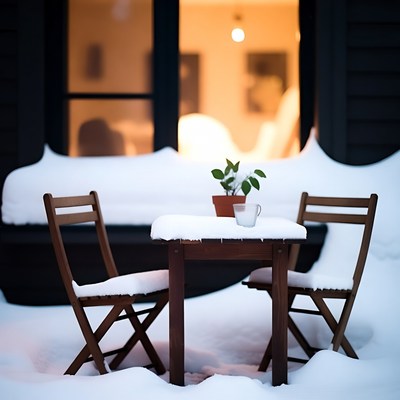 Snowy Outdoor Table with Chairs