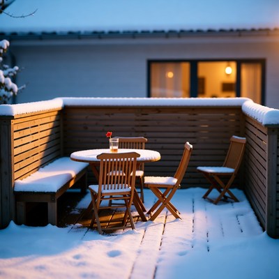 Snowy Wooden Patio Table with Chairs