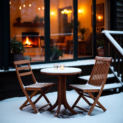 Snowy Outdoor Table with Chairs