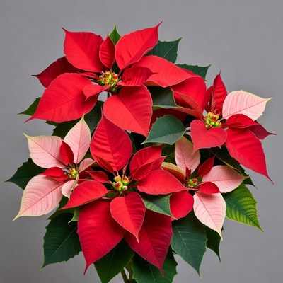 Red Poinsettia Plant on Gray Background