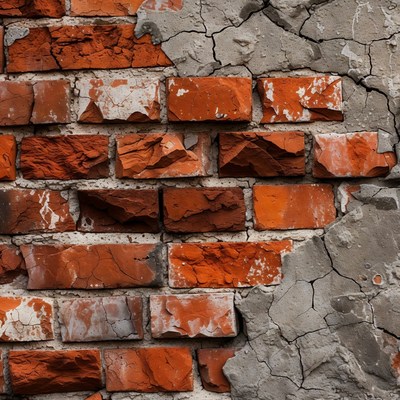Red Brick Wall with Peeling Plaster